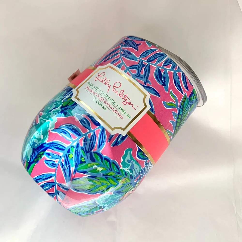NEW Lilly Pulitzer Insulated Stemless Tumbler Pink Isle Lil Earned Stripes - Picture 5 of 15